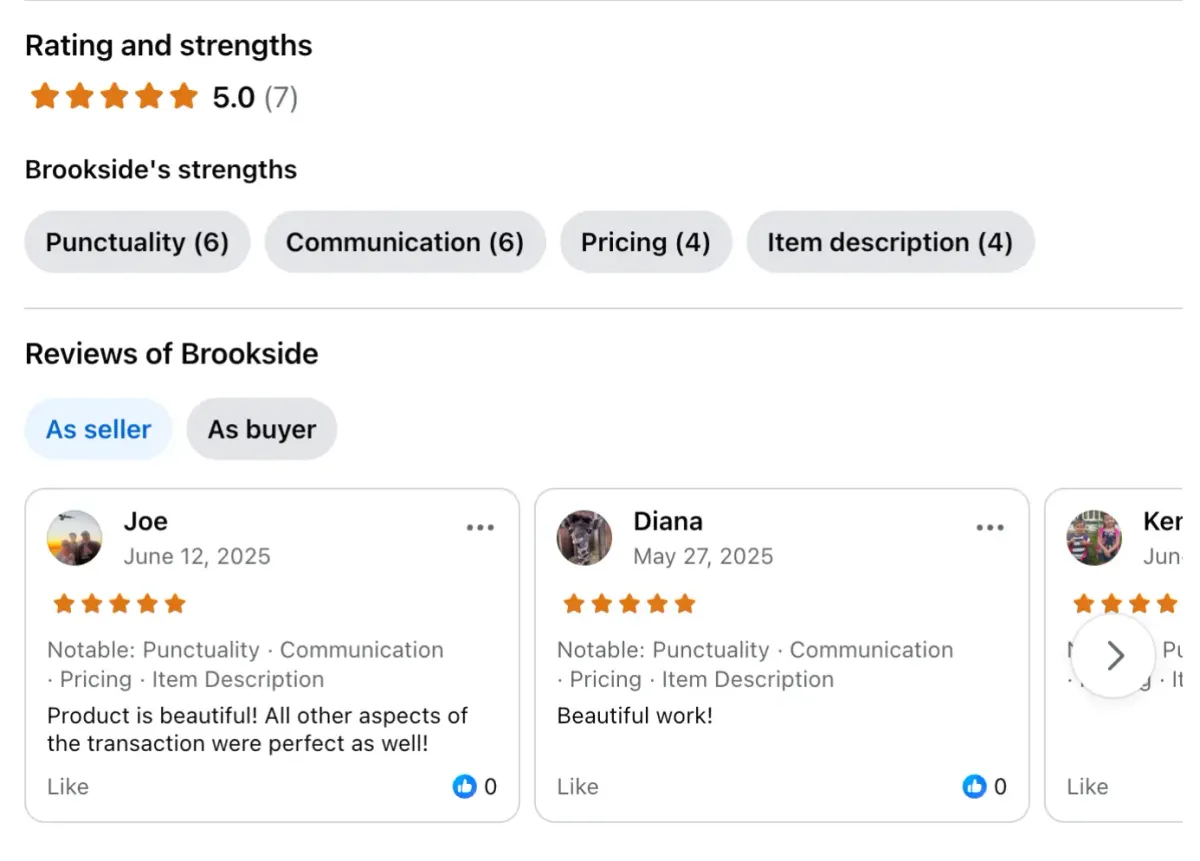Brookside Farm Facebook Marketplace customer reviews