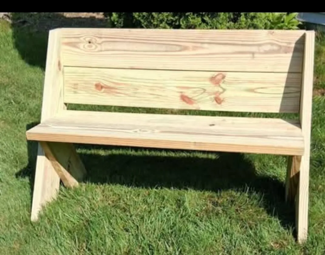 Heavy duty outdoor wooden garden bench handcrafted at Brookside Farm Southborough MA