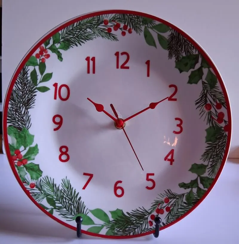 Handmade holly pattern holiday ceramic clock vinyl numbers Brookside Farm